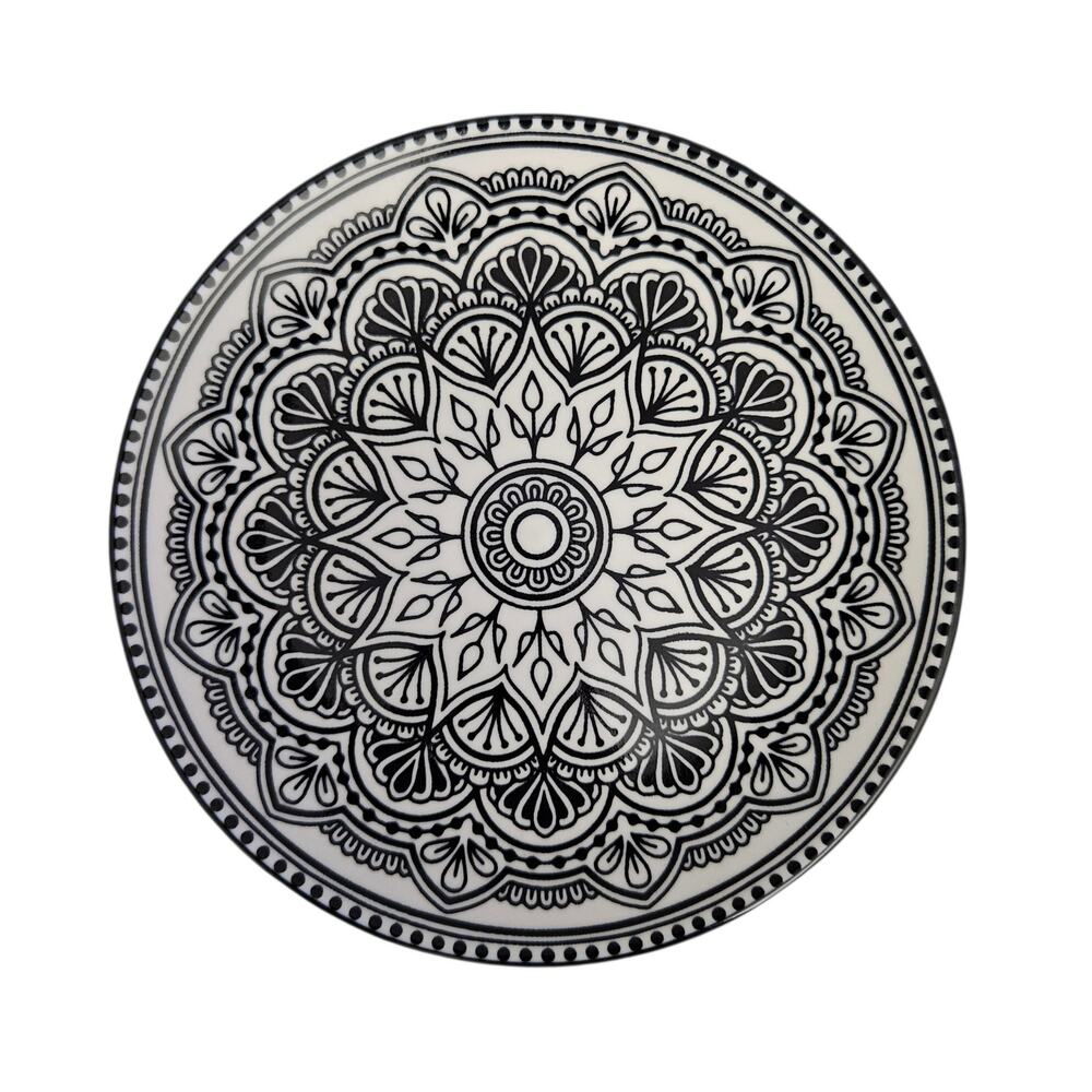 Royal Norfolk Black White Mandala Floral Salad Plates Set of 4